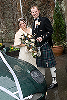 Julie and Derek photographed outside Tregenna Castle Hotel, St Ives ready for their wedding reception