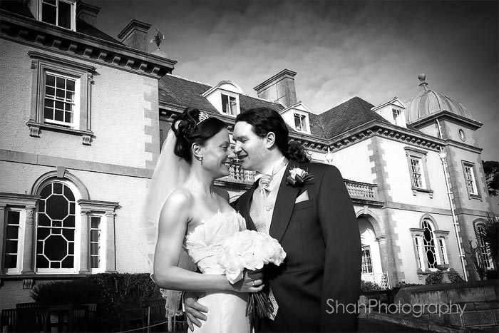 Wedding photograph of Kate and Phillip after their wedding ceremony at Fowey Hall Hotel