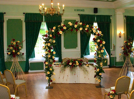 civil ceremony venue decorated with wedding flowers