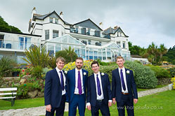 groom best man with ushers infront of Carbis Bay Hotel