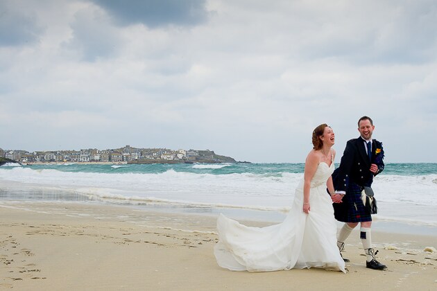 beach wedding photograph by Cornwall photographers Shah Photography