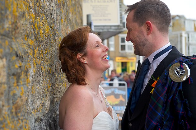 photographers Cornwall photo of bride and groom in St Ives on their wedding day