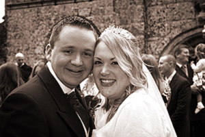 bride and grrom outside church after their wedding ceremony