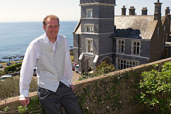 The groom photographed at the Whitsand bay hotel near wedding venue Polhawn Fort