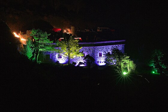 Polhawn Fort lit at night