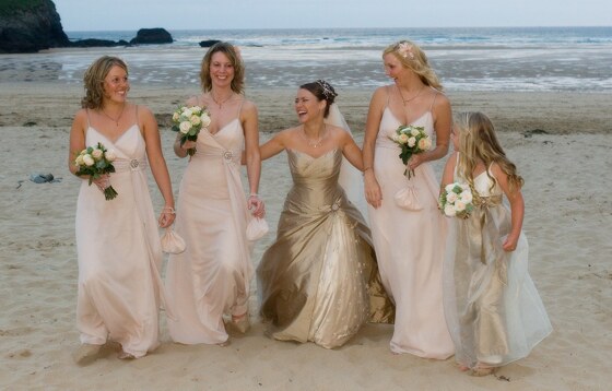 Beach wedding photograph taken on Mawgan Porth beach near Bedruthan Steps Hotel