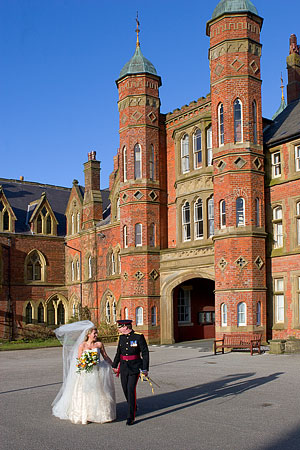 Bride and Groom photographed in the grounds after their wedding ceremony