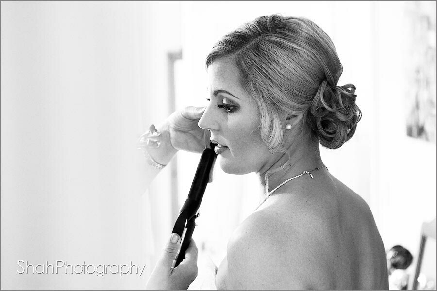 Close up of bride whilst she was getting before leaving for the church wedding ceremony