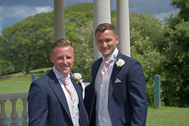 st ives cornwall wedding photographer groom and bestman