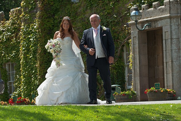 bride and father wedding photographer Tregenna Castle st ives cornwall