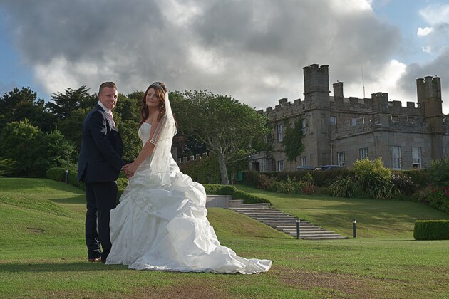 bride and groom after their outdoor wedding at St Ives Cornwall