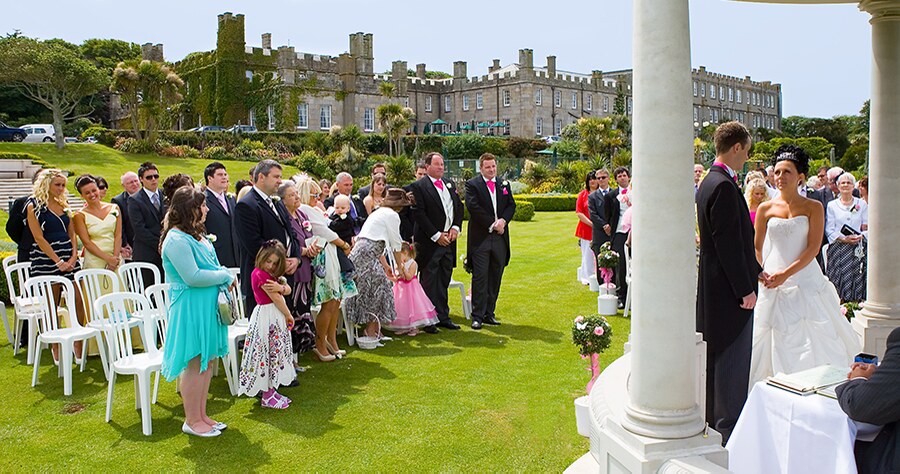 Outdoor wedding ceremony at Tregenna Castle 