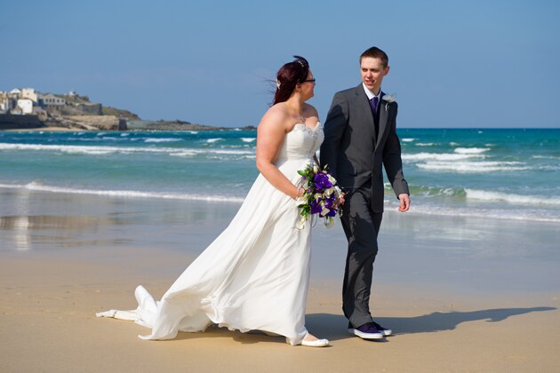 bride and groom photographed on Porthminster Beach St Ives