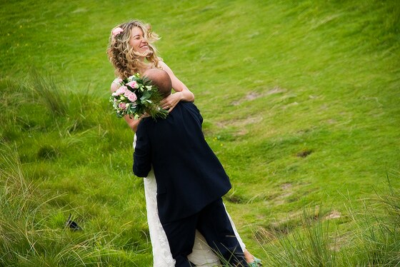 bride and groom at Gwithian Sand dunes, Hayle