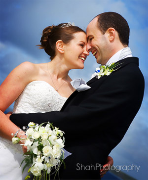 Wedding reception at the Atlantic Hotel, Newquay - happy bride and groom