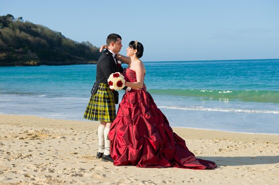 Beach wedding photograph Carbis Bay Hotel, St Ives